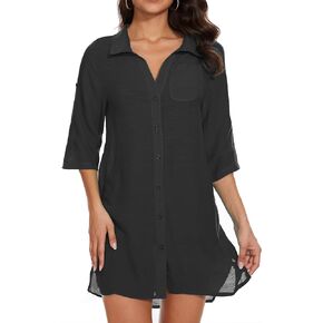 Swimsuit Coverup for Women Button Down Knee-above Shirt Beach Bikini Swimwear Cover Ups Tops