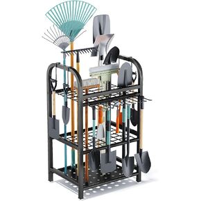 Garden Tool Organizer for Garage, Storage Rack for Garage Organization, Shed, Outdoor, Yard Tool Organizer Holds Up to 39, Shovels, Rakes, Brooms, Black Metal Garden Tool Storage
