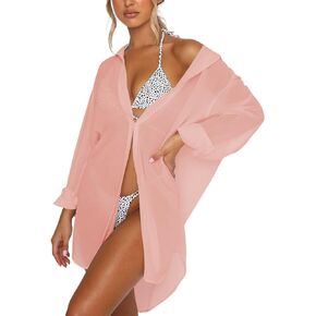 Swimsuit Coverup for Women Bikini Bathing Suit Beach Cover Up Loose V-Neck Swimwear Button Down Shirt Dress