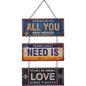 NIKKY HOME All You Need is Love Metal Antique Wall Art Hanging Sign Plaque 70s Room Decor 12.01 x 0.2 x 23.82 Inches