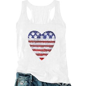 LUKYCILD American Flag Tank Top Women USA Sequin Sleeveless Tee Patriotic Shirt 4th of July Summer Muscle Vest Tops