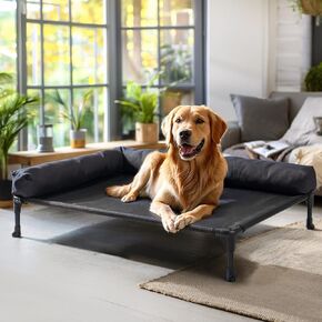 Veehoo Elevated Dog Bed-Raised Cooling Outdoor Dog Cot Beds for Large Sized Dogs Outside Dog Bed Off Ground with Breathable Mesh & No-Slip Feet Dog Hammock Bed with Removable Bolster-XL 49"x 33" Black
