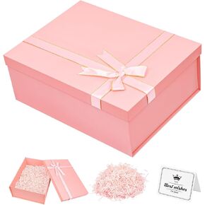 صندوق هدايا كبير مع أغطية، صندوق هدايا وردي مقاس 13.1 × 9.8 × 4.9 بوصة، وصناديق هدايا مع صف شريطي، وحشو للبطاقات والورق الممزق، وصناديق هدايا مستطيلة للهدايا، وأعياد الميلاد، وحفلات الزفاف، وعيد الميلاد in Kuwait