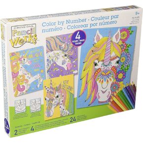 Dimensions Rainbow Unicorn Pencil Color by Numbers Kit for Kids and Adults, 4 Designs, 9'' x 12'' in Kuwait