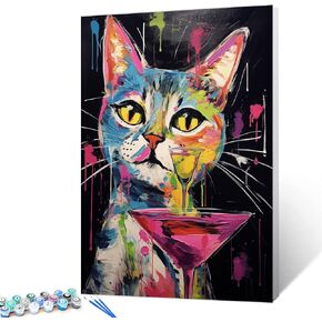 Tucocoo Cat Colorful Paint by Number for Adults, DIY Digital Oil Painting Kits on Canvas with Brushes and Acrylic Pigment, Close-up Animal Goblet Artwork for Home Decor 16x20 inches (Frameless)