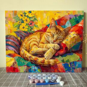 Aihonmin Leisure Cats Paint by Numbers for Adults Pets DIY Adult Paint by Number Kits On Canvas Painting by Numbers for Beginners Acrylic Oil Painting Number Kits for Gift Decor 16x20inch DIY Frame