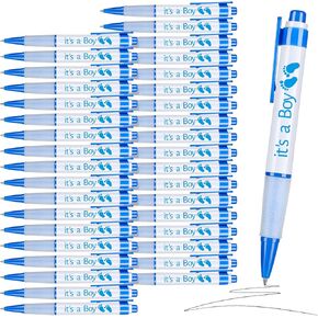 Woanger 36 Pcs Baby Shower Pens for Boys Girls Retractable Gel Pens Blue or Pink Baby Shower Favors Thank You Gifts for Guests(It's a Boy Style)