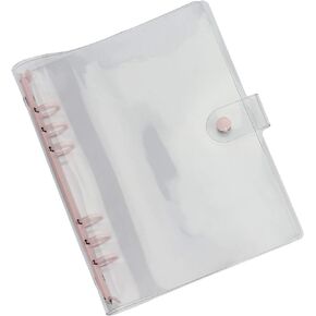 Multibey A5 6-Rings Binder Rings Soft Clear Cover Transparent Shell with Snap Clousure for Spiral Journal Planner DIY Scrapbook Notebook (A6, Pink)