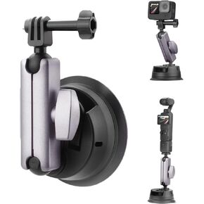 Pocket 3 Suction Cup Mount, Car Mount Windshield and Window Camera Holder for DJI Osmo Pocket 3 2, Action 4, Insta360 X4 X3, GoPro Hero 12 11 10 9 Accessories - Aluminum Alloy Metal
