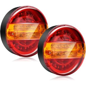 LED Round Trailer Rear Light, 20-LED Red/Yellow Bi-Color Tail Brake Light Waterproof for Trailer Van Caravan Truck, 2PCS (Red&Yellow)