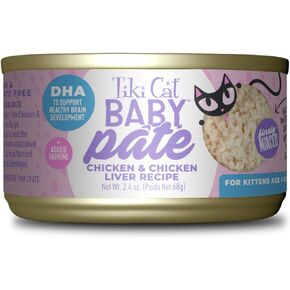 Tiki Cat Baby Pate, Wet Cat Food, Chicken, Duck & Duck Liver, 2.4 oz. Cans (Pack of 12)