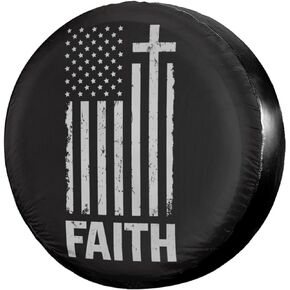 Foruidea Christian Distressed White USA Flag Spare Tire Cover Dust-Proof Wheel Tire Cover Fit Trailer, RV, SUV and Many Vehicle 17 Inch