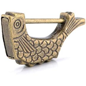 Exasinine Vintage Antique Lock Old Chinese Lock Retro Padlock for Jewelry Box Wooden Suitcase Drawer Home Décor (Fish Style) in Kuwait