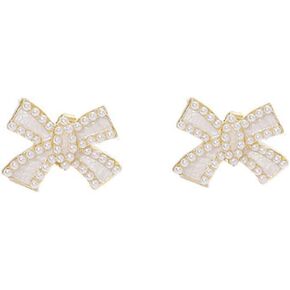 Long Bow Pearl Drop Earrings for Women Girls Gold Plated Pearl Dangle Earrings Gold Pearl Bow Tassel Stud Earrings Bow Earrings Gifts