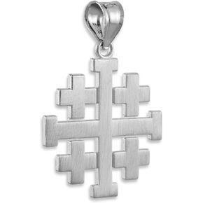 Religious Jewelry Matte Finish 925 Sterling Silver Crusaders Jerusalem Cross Pendant