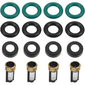 Fuel Injector O Rings Seals with Micro Filters Fuel Injector Repair Kit for Honda Civic for Acura Rubber Black (Set of 4)