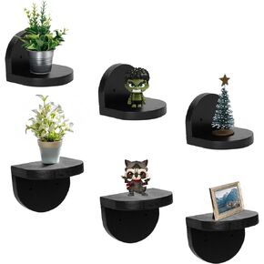 Small Black Figurine Display Ledges, 6 Packs of Mini Floating Shelves for Wall,Wooden Shelf for Wall,Black