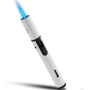 Butane Lighter, 7.0 inch Pen Torch Lighter with Flame Locking and Safety Protection Function, Adjustable & Refillable Windproof Gas Stick Lighter. Black(Sold Without Gas)