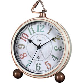 Desk Clocks, Small Table Alarm Clocks for Shelf Bedroom Office,Vintage Metal Aesthetic Living Room Decor Clock with Night Light, Non Ticking Silent Battery Operated Cute Clocks (Blue)