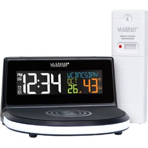 La Crosse Technology 617-84947-INT Wireless 5W Charging Alarm Clock with Glowing Base and Outdoor Sensor