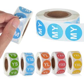 2500 Pieces Youth Clothing Size Stickers Clothing Size Stickers Labels Circular Diameter 0.9inch Round Adhesive Labels Tshirt Size Stickers for Retail Apparel 5 Sizes (YXS YXL YS YM YL) (Colored)