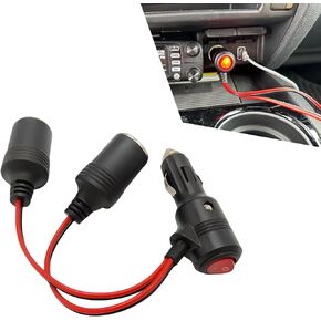 1 PC Car 1 to 2 Cigarette Lighter Extension Cable,Y-shaped Cigarette Lighter Socket Splitter with Switch Indicator Light, 2-way Female Power Port Adapter, Universal for Cars (Black & Red)