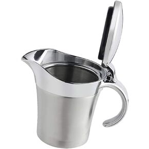 Double Insulated Gravy Boat - Stainless Steel Sauce Jug with Hinged Lid Hinged Lid Ideal for Gravy or Cream at Thanksgiving (450ML/16 OZ)