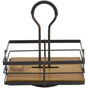 Gourmet Basics by Mikasa Nova Acacia Wood Rotating Condiment Caddy, 8.75 Inch, Black,5270309