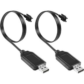 YACSEJAO 2 Pack USB Charger Cable with SM-2P Connector Plug Compatible with 7.4V 1000mA LiPo Batteries for RC Drones Vehicle Buggy Car Truck Boat