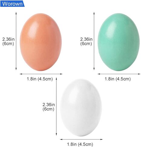36 عبوة من 3 بيضات خشبية مزيفة من Worown، بيضة صناعية مقاس 2.3 بوصة، بيضات يدوية لتزيين بيض عيد الفصح أو ديكور المنزل (أبيض وأخضر وبني) in Kuwait