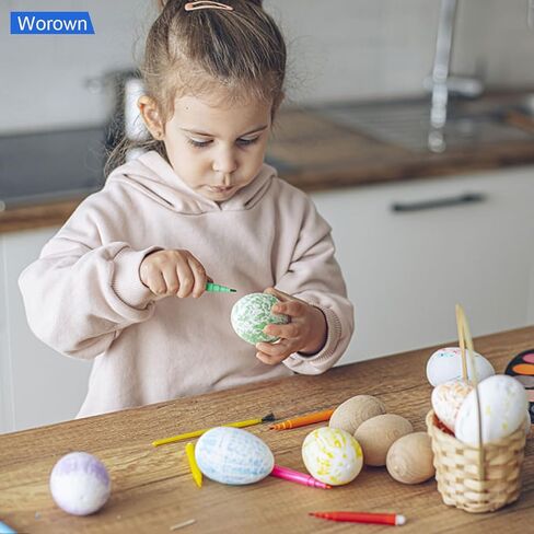 36 عبوة من 3 بيضات خشبية مزيفة من Worown، بيضة صناعية مقاس 2.3 بوصة، بيضات يدوية لتزيين بيض عيد الفصح أو ديكور المنزل (أبيض وأخضر وبني) in Kuwait