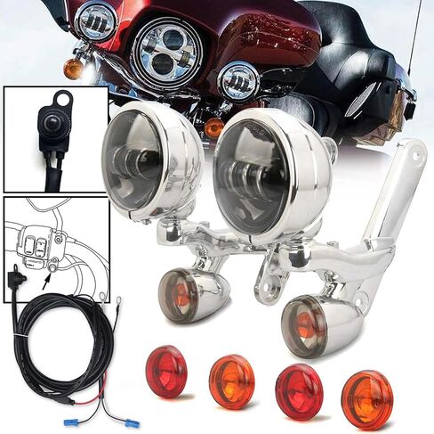 For harley street glide fog passing light kit LED motorcycle fog Auxiliary Lighting Bracket for harley davidson spot light bracket (Bracket + Mounts -Chromed) in Saudi Arabia