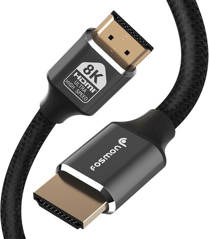Fosmon HDMI 2.1 Cable 8K@60Hz 10ft, Premium Certified in-Wall CL3 Rated, 48Gbps Ultra High Speed, 4K@120Hz, Dynamic HDR, HDCP 2.3, 3D, eARC, 30AWG Cotton Braided Compatible with UHD TV Monitor & More in Saudi Arabia
