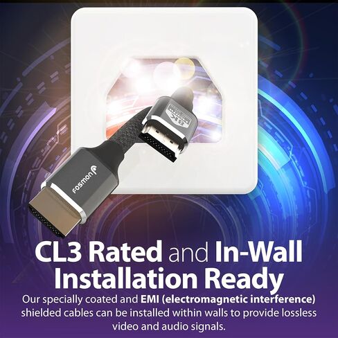 Fosmon HDMI 2.1 Cable 8K@60Hz 10ft, Premium Certified in-Wall CL3 Rated, 48Gbps Ultra High Speed, 4K@120Hz, Dynamic HDR, HDCP 2.3, 3D, eARC, 30AWG Cotton Braided Compatible with UHD TV Monitor & More in Saudi Arabia