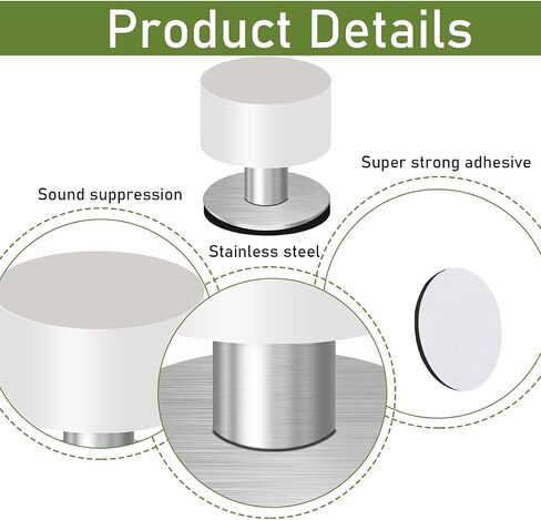 Door Stoppers,Door Stop with White Rubber Bumper & Stainless Steel Body Heavy Duty Door Stopper Wall Protector Sound Dampening for Home & Office Use 2 Pack in Saudi Arabia