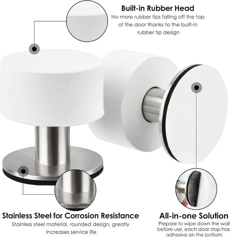 Door Stoppers,Door Stop with White Rubber Bumper & Stainless Steel Body Heavy Duty Door Stopper Wall Protector Sound Dampening for Home & Office Use 2 Pack in Saudi Arabia