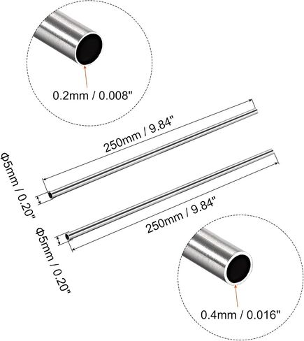 uxcell 304 Stainless Steel Tube, 5mm OD 0.2mm/0.4mm Wall Thickness 250mm Length Pack of 2 in Saudi Arabia