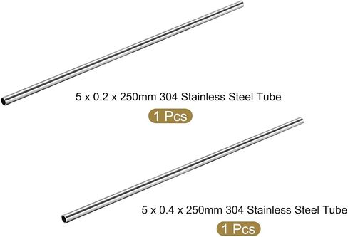 uxcell 304 Stainless Steel Tube, 5mm OD 0.2mm/0.4mm Wall Thickness 250mm Length Pack of 2 in Saudi Arabia