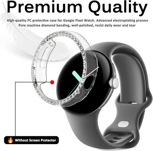 Miimall (2 Pack) Compatible for Google Pixel Watch Case Bling, Crystal Diamond Rhinestone Frame for Women Girl, Ultra-Thin Hard PC Protective Cover Case for Google Pixel Watch(Transparent + Pink) in Saudi Arabia