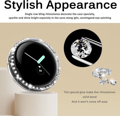 Miimall (2 Pack) Compatible for Google Pixel Watch Case Bling, Crystal Diamond Rhinestone Frame for Women Girl, Ultra-Thin Hard PC Protective Cover Case for Google Pixel Watch(Transparent + Pink) in Saudi Arabia