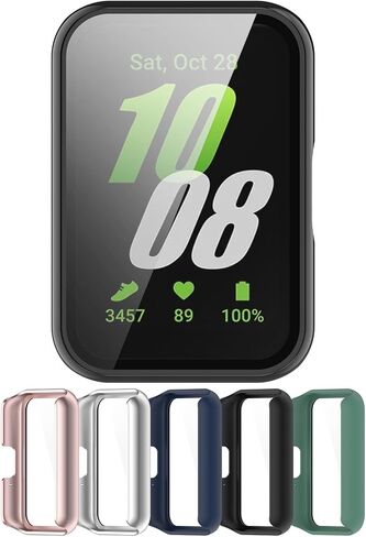 حافظة تغطية كاملة مع واقي شاشة متوافق مع هاتف Samsung Galaxy Fit3 (SM-R390)، والكمبيوتر الشخصي وغطاء حماية من الزجاج الحقيقي وملحقات الساعة (PC/أسود) in Saudi Arabia