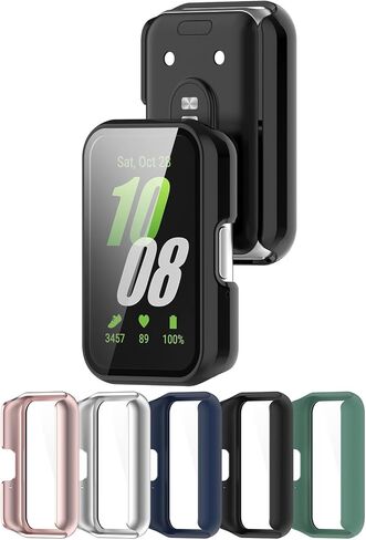 حافظة تغطية كاملة مع واقي شاشة متوافق مع هاتف Samsung Galaxy Fit3 (SM-R390)، والكمبيوتر الشخصي وغطاء حماية من الزجاج الحقيقي وملحقات الساعة (PC/أسود) in Saudi Arabia