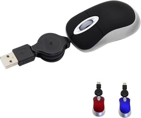 Wired Mouse, Small Retractable Cable USB Mouse Mini Optical Mouse,1600DPI Travel Mouse for Kids, Portable Corded Mice for Laptop, Office, Home,Travel, Computer in Kuwait