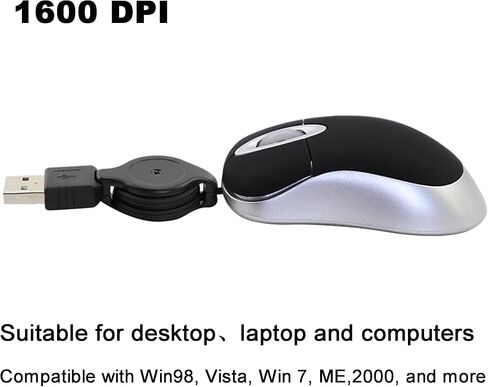 Wired Mouse, Small Retractable Cable USB Mouse Mini Optical Mouse,1600DPI Travel Mouse for Kids, Portable Corded Mice for Laptop, Office, Home,Travel, Computer in Kuwait