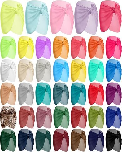 40 قطعة ملابس سباحة نسائية قصيرة من Sarong لتغطية الشاطئ، بيكيني شفاف، بدلة استحمام ملفوفة من الشيفون، تنورة تغطية (متعددة الألوان) in Kuwait