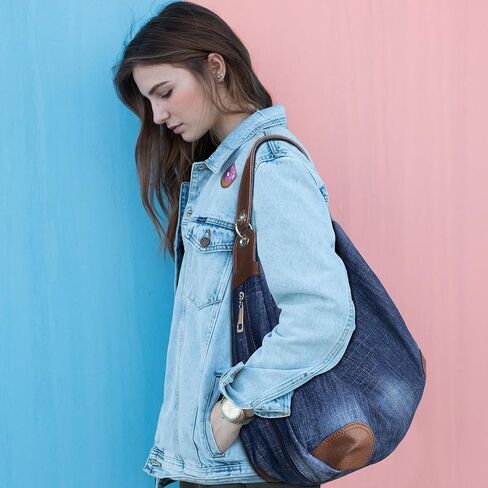 Denim Handbags for Women Jean Purse with Multiple Pockets Denim Blue Pocketbooks Tote Hobos Crossbody Bags in Saudi Arabia