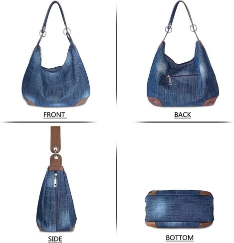 Denim Handbags for Women Jean Purse with Multiple Pockets Denim Blue Pocketbooks Tote Hobos Crossbody Bags in Saudi Arabia
