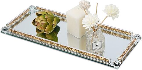 صينية العطور Topsky Mirror، صينية الغرور الزجاجية الكريستالية، صواني المجوهرات، صينية زجاجية كريستالية مملوءة بالألماس المسحوق، صينية تزيين مستحضرات التجميل، صواني زجاجية مزخرفة لديكور المنزل، الحفلات، الولائم، ذهبي in Kuwait