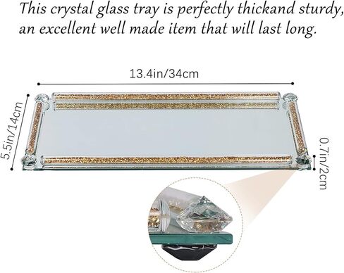 صينية العطور Topsky Mirror، صينية الغرور الزجاجية الكريستالية، صواني المجوهرات، صينية زجاجية كريستالية مملوءة بالألماس المسحوق، صينية تزيين مستحضرات التجميل، صواني زجاجية مزخرفة لديكور المنزل، الحفلات، الولائم، ذهبي in Kuwait