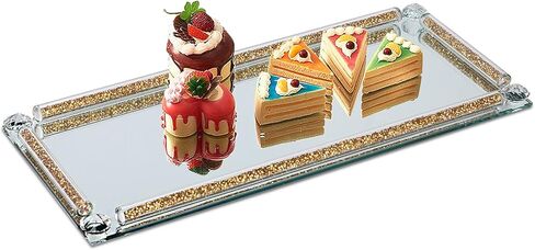 صينية العطور Topsky Mirror، صينية الغرور الزجاجية الكريستالية، صواني المجوهرات، صينية زجاجية كريستالية مملوءة بالألماس المسحوق، صينية تزيين مستحضرات التجميل، صواني زجاجية مزخرفة لديكور المنزل، الحفلات، الولائم، ذهبي in Kuwait